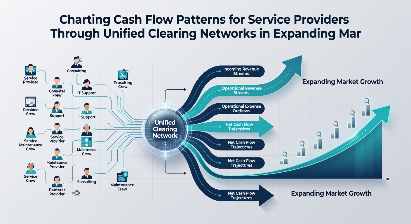 Unified clearing network interface displaying real-time cash flow charts for service providers