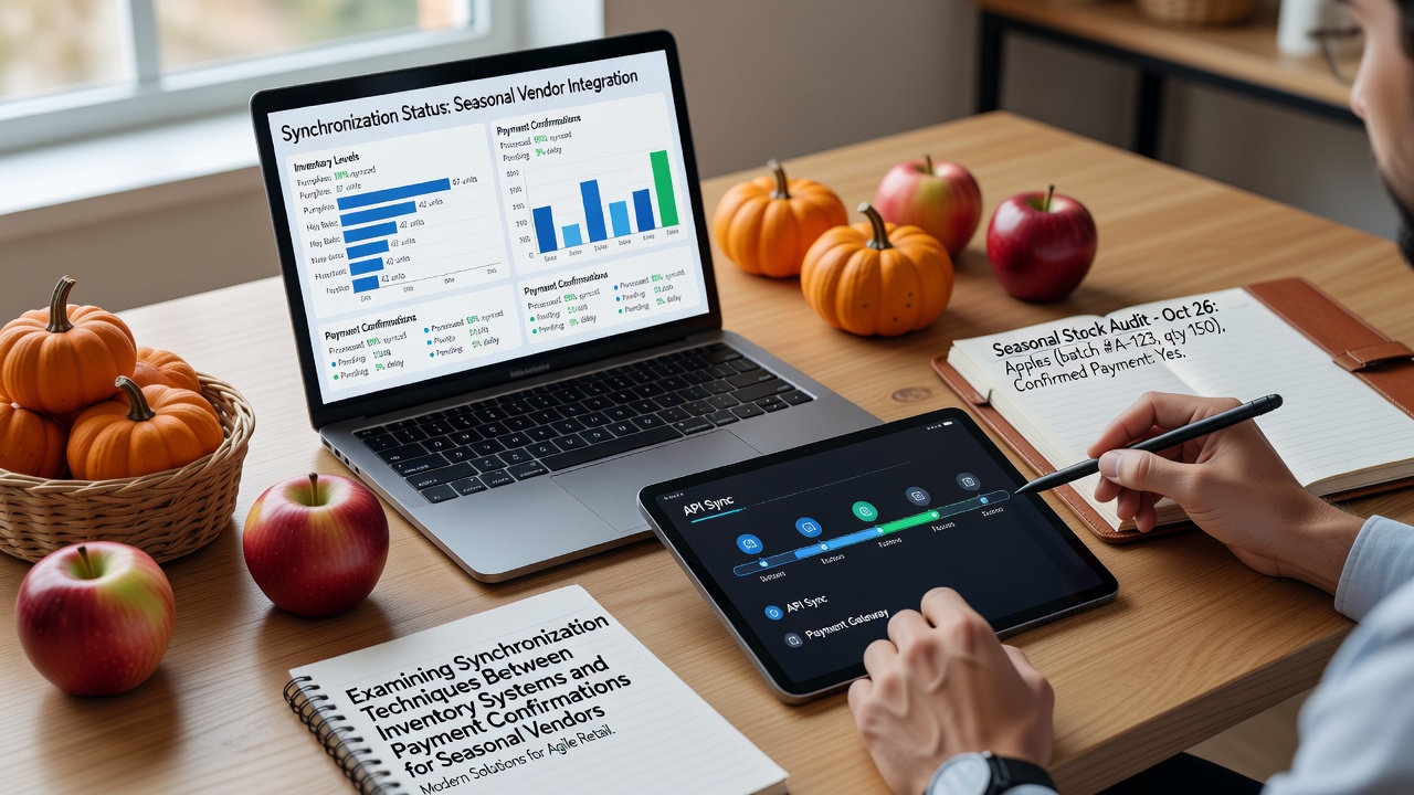 Seasonal vendor booth with integrated inventory tracking and payment terminal setup during peak sales period