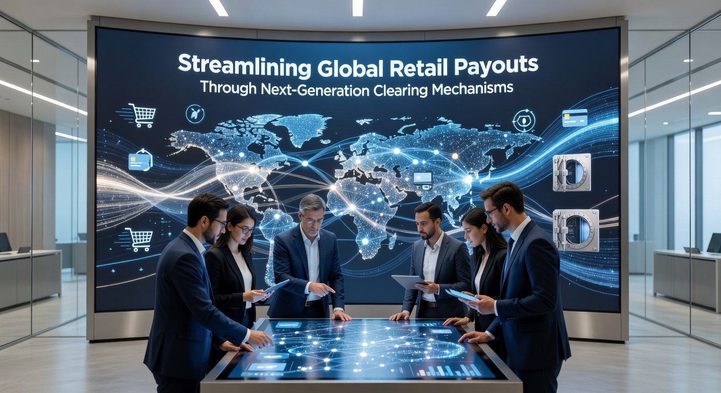 Clearing mechanism dashboard displaying real-time retail payout flows and settlement confirmations